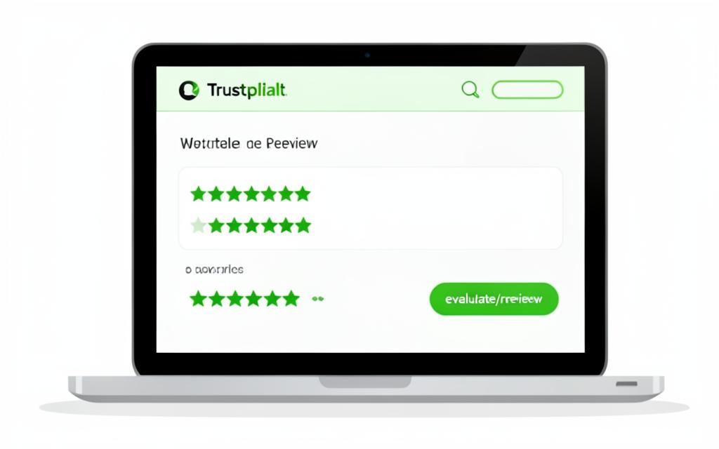 Trustpilot review page with star ratings and a review button